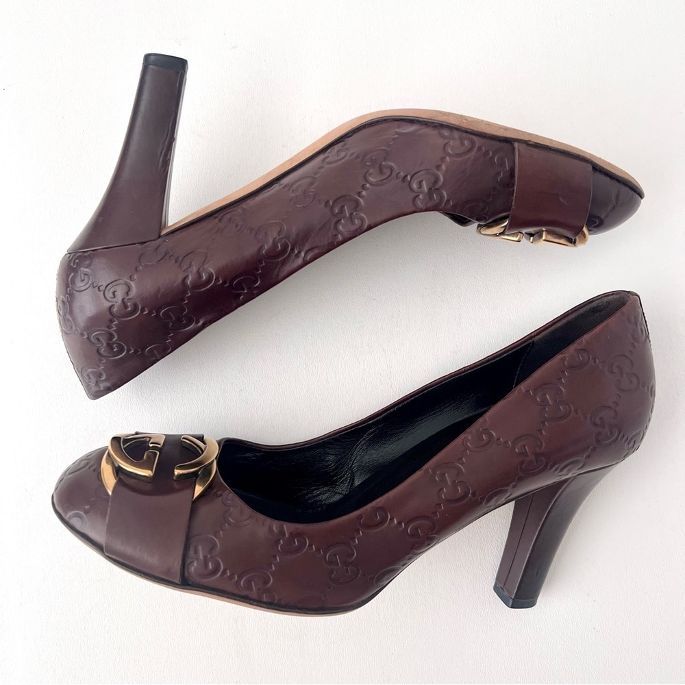 GUCCI | Brown Guccissima Leather Oversized Interlocking GG Logo Pumps Heels 39 - Picture 2 of 14